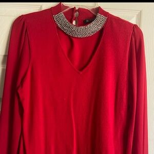 INC International Concepts Red Embellished V-Neck Blouse